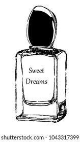 Hand drawn vector illustrations - french perfume. Outline design elements. Fashion sketch. Glass bottles with floral aroma. Perfect for invitation, greeting card, poster, print etc.