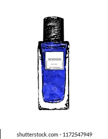 Hand drawn vector illustrations - french perfume. Outline design elements. Fashion sketch. Glass bottles with floral aroma. Perfect for invitation, greeting card, poster, print etc.