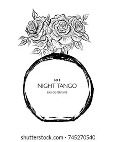 Hand drawn vector illustrations - french perfume. Outline design elements. Fashion sketch. Glass bottles with floral aroma. Perfect for invitation, greeting card, poster, print etc.