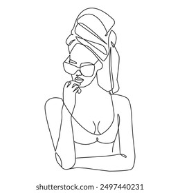 Hand Drawn Vector Illustrations of Line Art Female Portrait. Elegant Woman Silhouette in Abstract Linear Style. Funny Cute Female Character for Minimalistic Fashion Design.