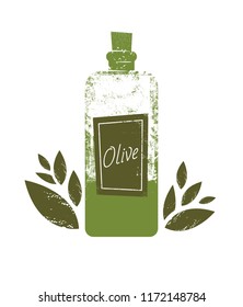 Hand drawn vector illustrations olive oil bottle. Background