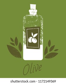 Hand drawn vector illustrations olive oil bottle. Background