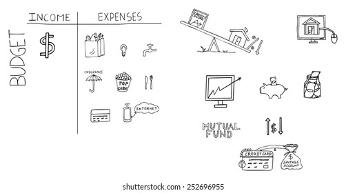 Hand drawn vector illustrations on personal finance topics.