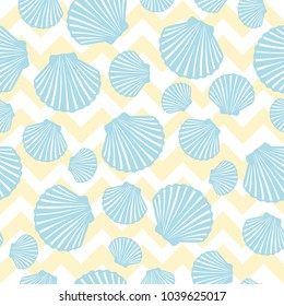Hand drawn vector illustrations - seamless pattern of seashells. Marine background.