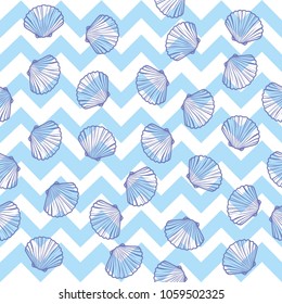 Hand drawn vector illustrations - seamless pattern of seashells. Marine background.
