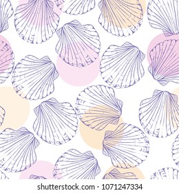 Hand drawn vector illustrations - seamless pattern of seashells. Marine background.