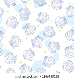 Hand drawn vector illustrations - seamless pattern of seashells. Marine background.