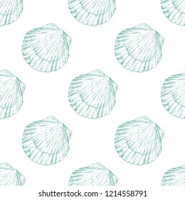 Hand drawn vector illustrations - seamless pattern of seashells. Marine background. Perfect for invitations, greeting cards, posters, prints, banners, flyers etc