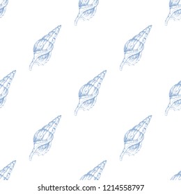 Hand drawn vector illustrations - seamless pattern of seashells. Marine background. Perfect for invitations, greeting cards, posters, prints, banners, flyers etc