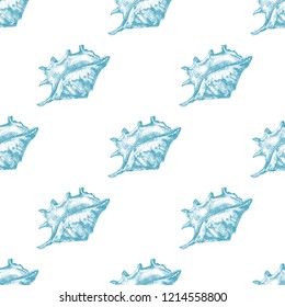 Hand drawn vector illustrations - seamless pattern of seashells. Marine background. Perfect for invitations, greeting cards, posters, prints, banners, flyers etc