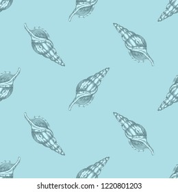 Hand drawn vector illustrations - seamless pattern of seashells. Marine background. Perfect for invitations, greeting cards, posters, prints, banners, flyers etc