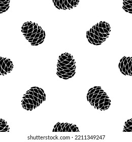 Hand drawn vector illustrations. Seamless pattern of winter pine cones isoleted on white. Forest vintage elements.