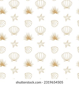 Hand drawn vector illustrations - seamless pattern of seashells. Marine background. Perfect for invitations, greeting cards, posters, prints, banners, flyers etc