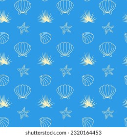 Hand drawn vector illustrations - seamless pattern of seashells. Marine background. Perfect for invitations, greeting cards, posters, prints, banners, flyers etc