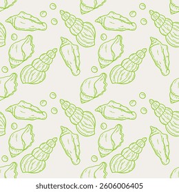 Hand drawn vector illustrations - seamless pattern of seashells. Marine background. Perfect for greetings, invitations, manufacture wrapping paper, textile and web design. Оcean pattern.