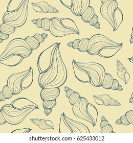 Hand drawn vector illustrations - seamless pattern of seashell.