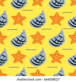 Hand drawn vector illustrations - seamless pattern of seashells. Marine background.VECTOR