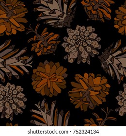 Hand drawn vector illustrations. Seamless pattern with pine cones. Forest endless background
