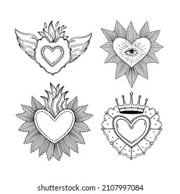Hand drawn vector illustrations. Set of decorative hearts. Perfect for valentine's day, Wedding, embroidery, cards