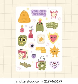 Hand drawn Vector illustrations of Set of Various patches, quotes, elements or stickers with abstract funny cute comic characters for organizer and diaries. Stickers for daily planner and scheduler.
