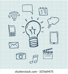 Hand drawn vector illustrations. Set of social icons. Doodle design elements