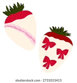 Ilustraciones vectoriales de fresa dibujadas a mano sumergidas en chocolate blanco con espolvoreadas, tiras y trozos de plumilla