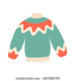 Hand drawn vector illustrations of warm winter and autumn woolen sweater in scandinavian style. Trendy flat design element of winter clothes.