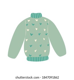 Hand drawn vector illustrations of warm winter and autumn woolen sweater in scandinavian style. Trendy flat design element of winter clothes.