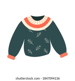 Ilustraciones vectoriales dibujadas a mano del invierno cálido y el suéter de lana otoñal al estilo escandinavo. Diseño moderno y plano de la ropa de invierno.