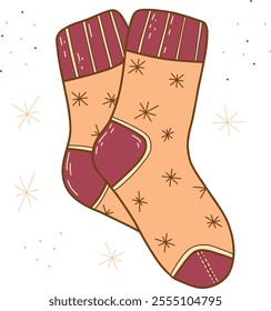 Hand drawn vector illustrations of warm socks. Knitted wool clothing. Outlines of elements of winter clothing. Winter is coming