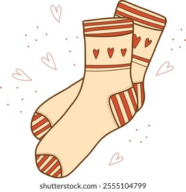 Hand drawn vector illustrations of warm socks. Knitted wool clothing. Outlines of elements of winter clothing. Winter is coming