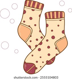 Hand drawn vector illustrations of warm socks. Knitted wool clothing. Outlines of elements of winter clothing. Winter is coming