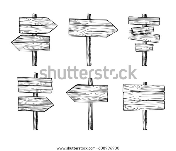 Hand Drawn Vector Illustrations Wooden Signposts Stock Vector (Royalty ...