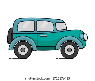 Hand drawn vector image of Car on white background. Isolate the image from background and use for children alphabet kearning book. Alphabet C learning picture. 