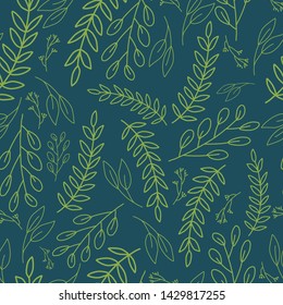 Hand drawn vector image. Leaves in a seamless pattern. Perfect for fabrics, gift wrap, notebooks, scrapbooking, and more.