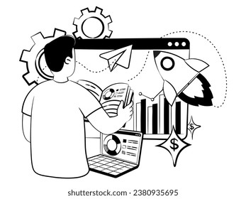 hand drawn vector image of man who man visualize digital busines