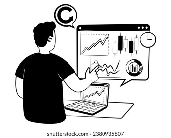 hand drawn vector image of man who analyzes a business activity
