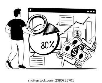 hand drawn vector image of manager studies infographic on profitability statistics
