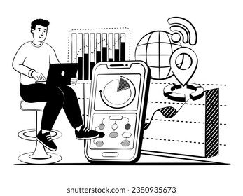 imagen vectorial dibujada a mano de una persona sigue nuevas tendencias para el negocio digital