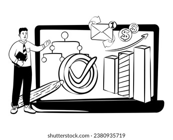 hand drawn vector image of person who shows a business activity in infographic