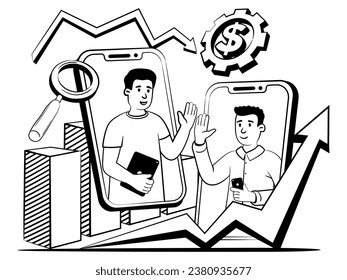 imagen vectorial dibujada a mano de dar la bienvenida a los dos socios comerciales