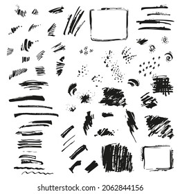Hand drawn vector ink abstract textures background in black color with lines, drops, frames and stains. For cards, poster, decoration.