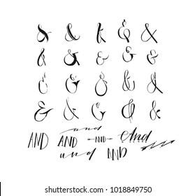 Hand drawn vector ink graphic drawing big collection of ampersands and catchwords isolated on white background.Great vector design set for wedding invitations, save the date cards and other stationary