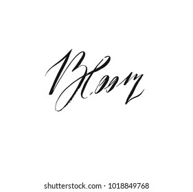 Hand drawn vector ink graphic handwritten bloom calligraphy lettering text isolated on white background.Spring time concept.