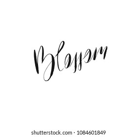 Hand drawn vector ink graphic handwritten blossom calligraphy lettering text isolated on white background.Spring time concept.