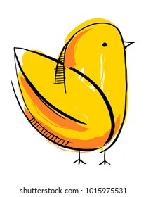 Hand drawn vector ink illustration or drawing of a cartoon chicken