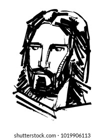 Hand drawn vector ink illustration of Jesus Christ Face