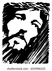 Hand drawn vector ink illustration of Jesus Christ Face