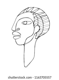 Hand drawn vector ink illustration or drawing of a woman face