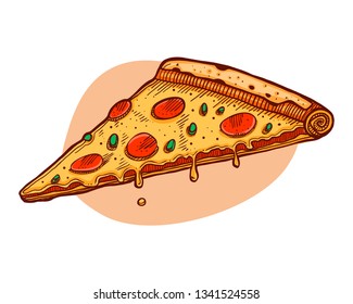 Hand drawn vector ink illustration or drawing of a pizza slide